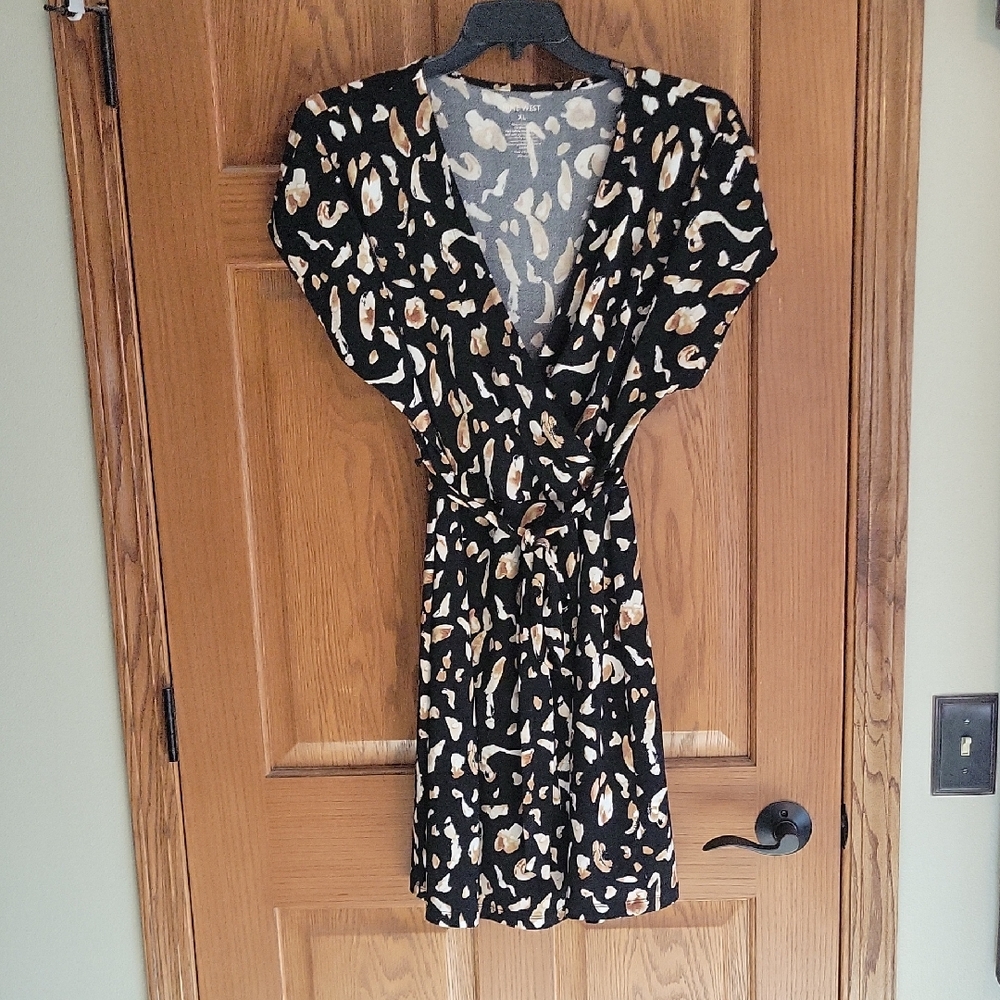 Nine West Black Mini Dress with Tan and Cream Leopard Spots